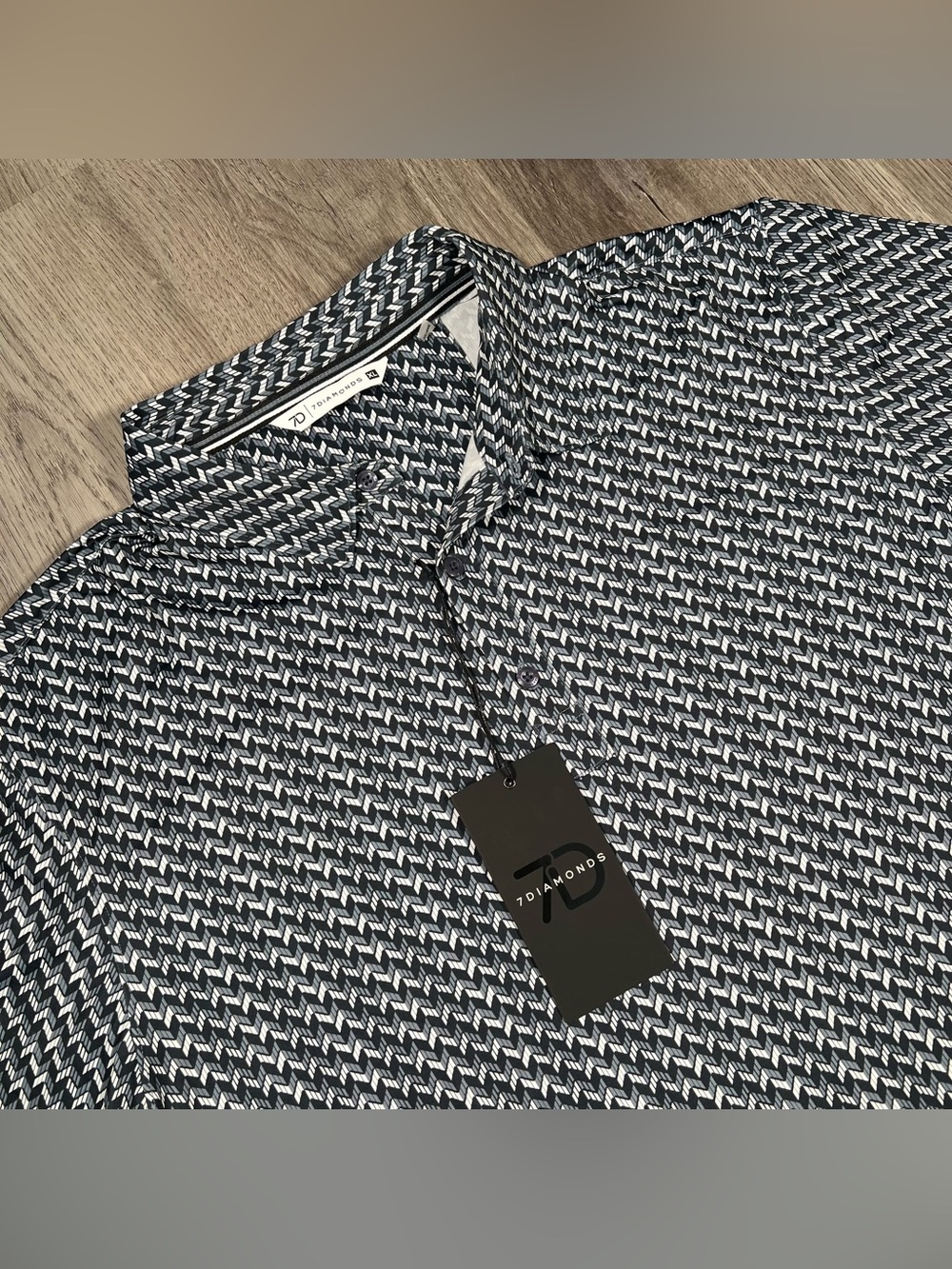 New 7 Diamonds Mens XL Black White Geometric 4-Way Stretch Short Sleeve Polo
